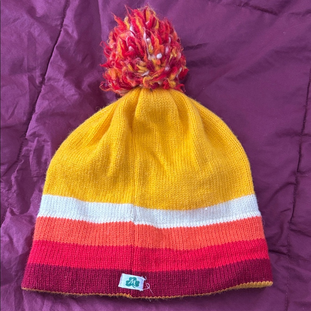 Moriarty Yellow Pom Pom Stripe Beanie Hat